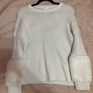 White fluffy sweater with fuzzy sleeves